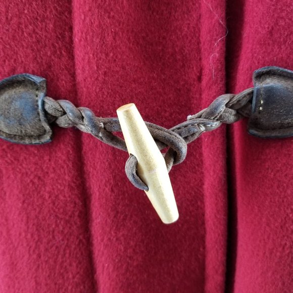 Vtg L.L. Bean Red 100% Wool Toggle Plaid Blanket Hooded Coat Jacket 8 MED USA - Picture 9 of 13